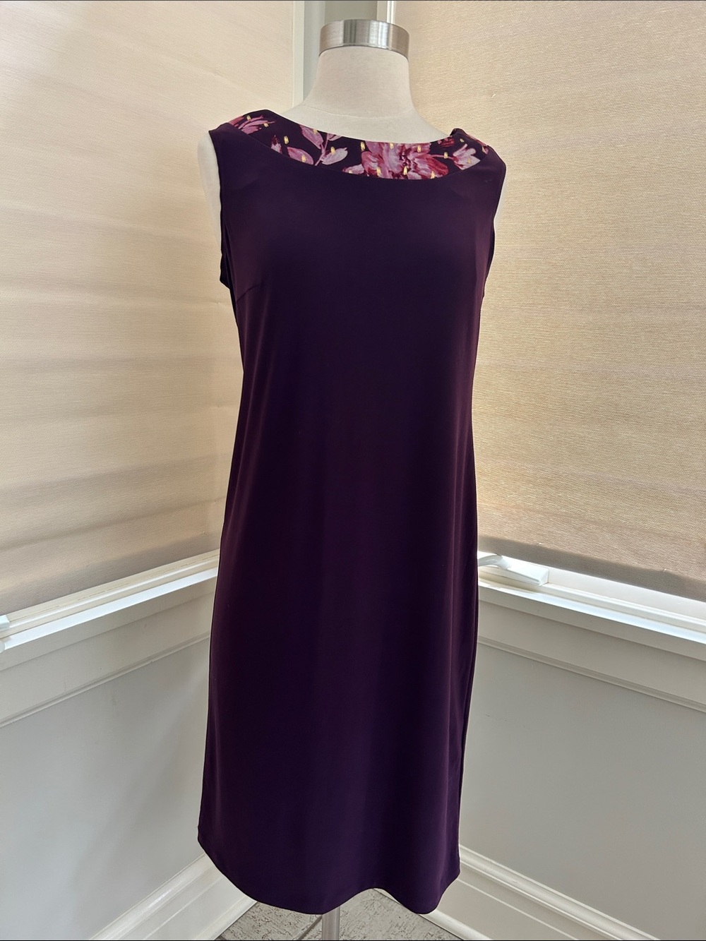 Simple sleeveless shift dress in deep plum